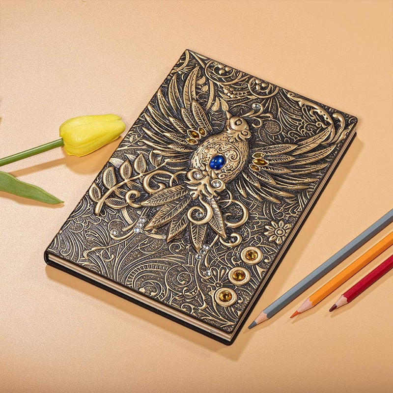 molshine A5 (5.5" x 8.3") Embossed Journals Vintage Notebook,Retro Leather Bronze Diary,100 Sheets Paper,Hardcover Travel Notepad for Writing,Sketchbook,Collection,Gift,Decoration, Phoenix(Bronzed) - Image 5